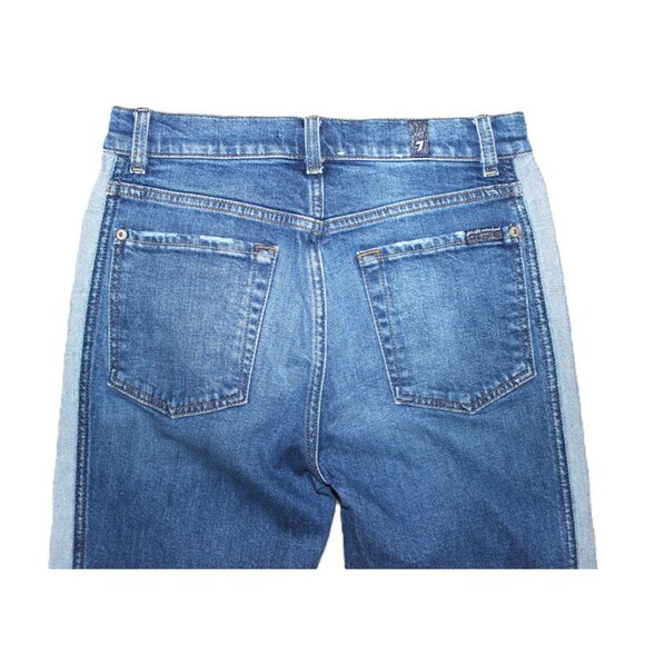 7 FOR ALL MANKIND Josefina Contrast Panel High-Rise Cropped Blue Jeans - Size 27 - Picture 5 of 15